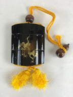 Japanese Inro Portable Container Medicine Case Vtg Aoi Crest Crane Black Gold JK508