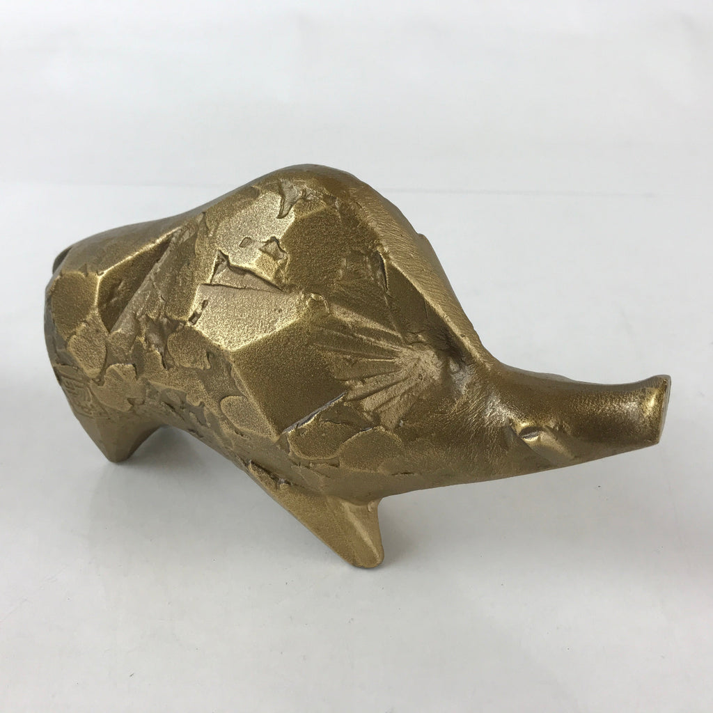 Japanese Iron Engraving Statue Zodiac Boar Vtg Sotaro Saegusa Metal Gold BD890