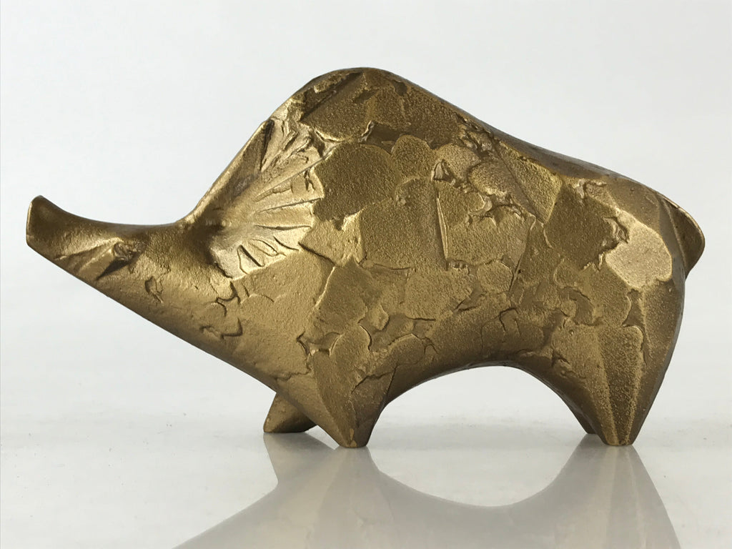 Japanese Iron Engraving Statue Zodiac Boar Vtg Sotaro Saegusa Metal Gold BD890