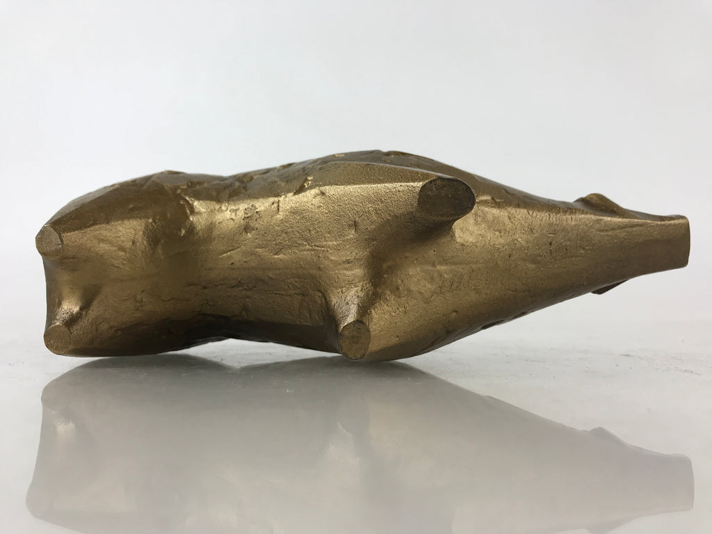 Japanese Iron Engraving Statue Zodiac Boar Vtg Sotaro Saegusa Metal Gold BD890