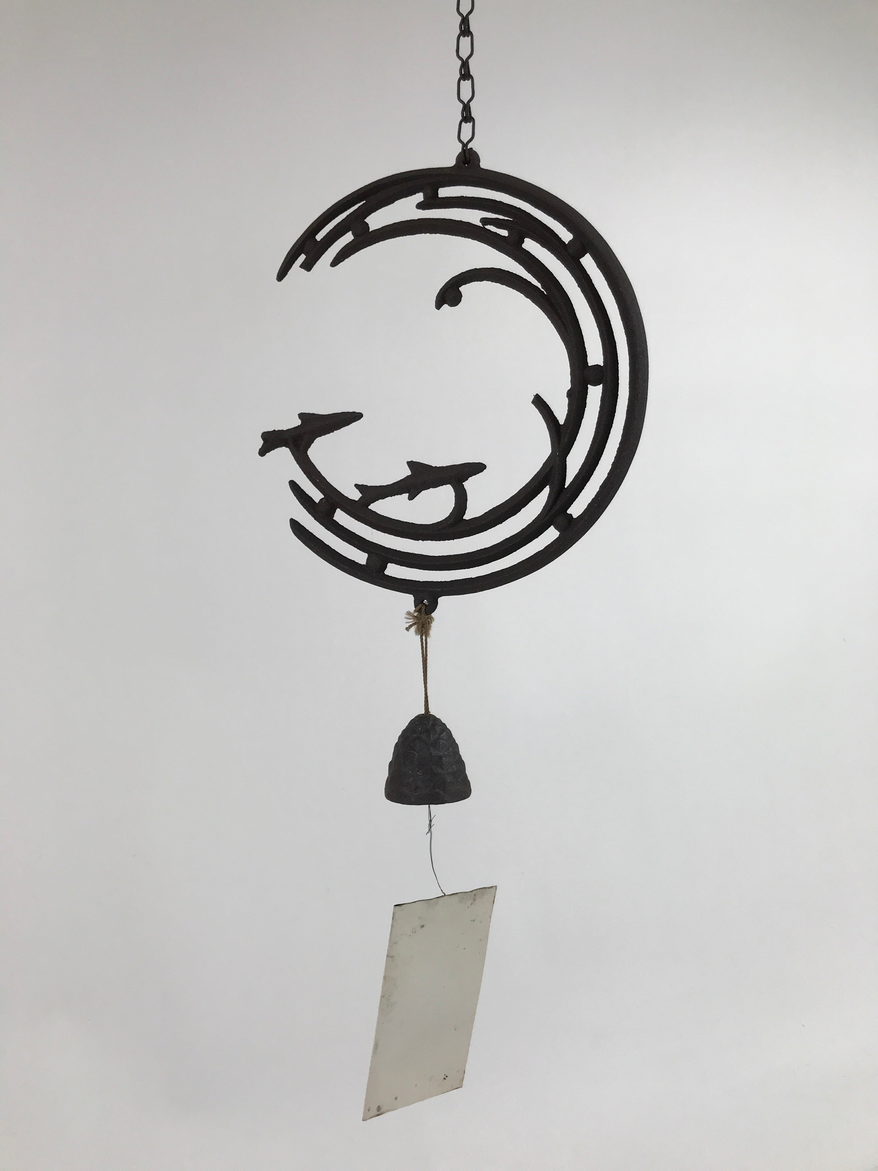 Japanese Iron Furin Wind Chime Tetsurin Vtg Bell Chain Ocean Waves Fish DR529