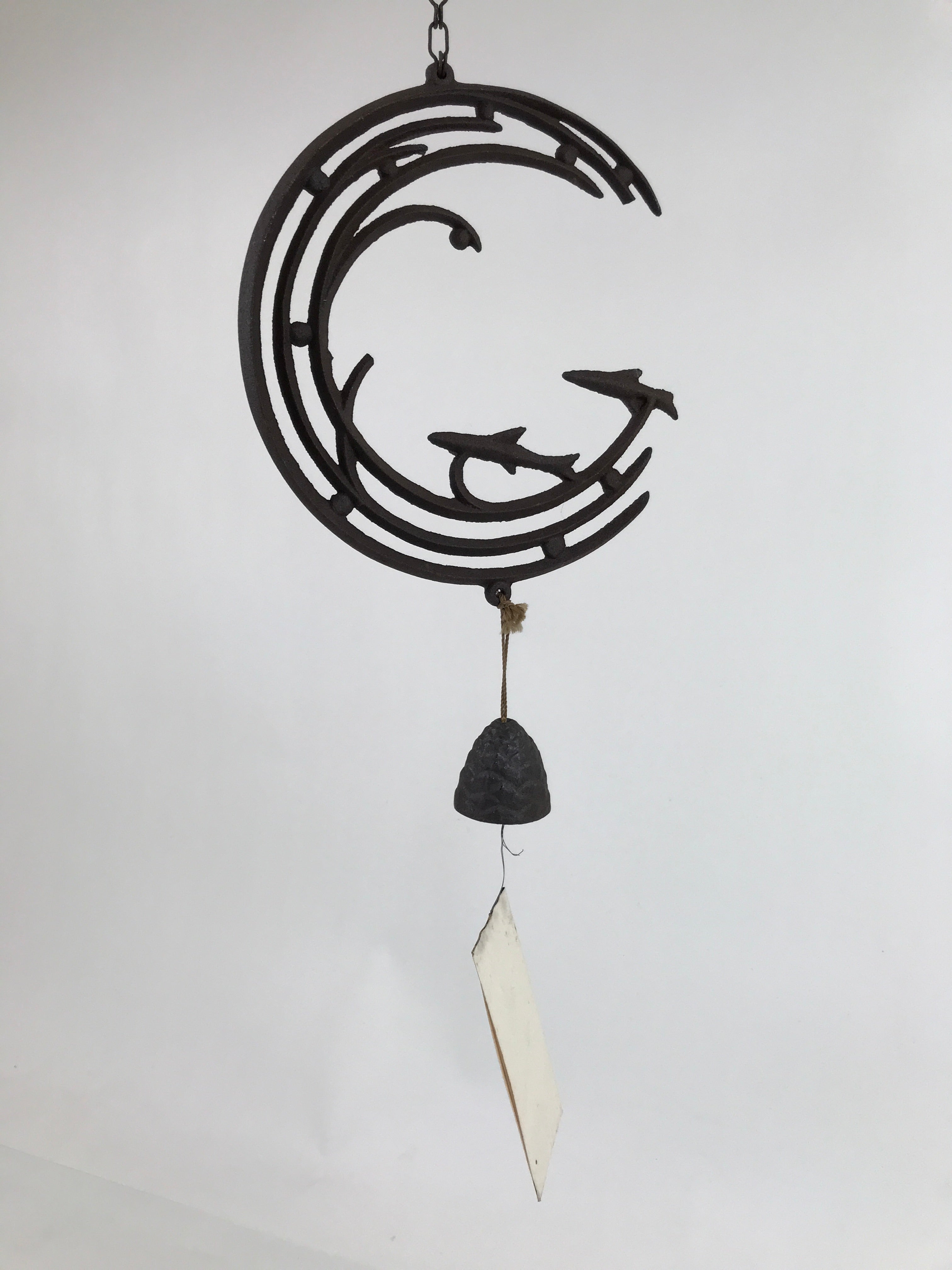Japanese Iron Furin Wind Chime Tetsurin Vtg Bell Chain Ocean Waves Fish DR529