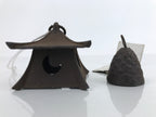 Japanese Iron Furin Wind Chime Tetsurin Vtg Bell Moon Lantern Paper Amulet DR525