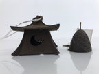 Japanese Iron Furin Wind Chime Tetsurin Vtg Bell Moon Lantern Paper Amulet DR525