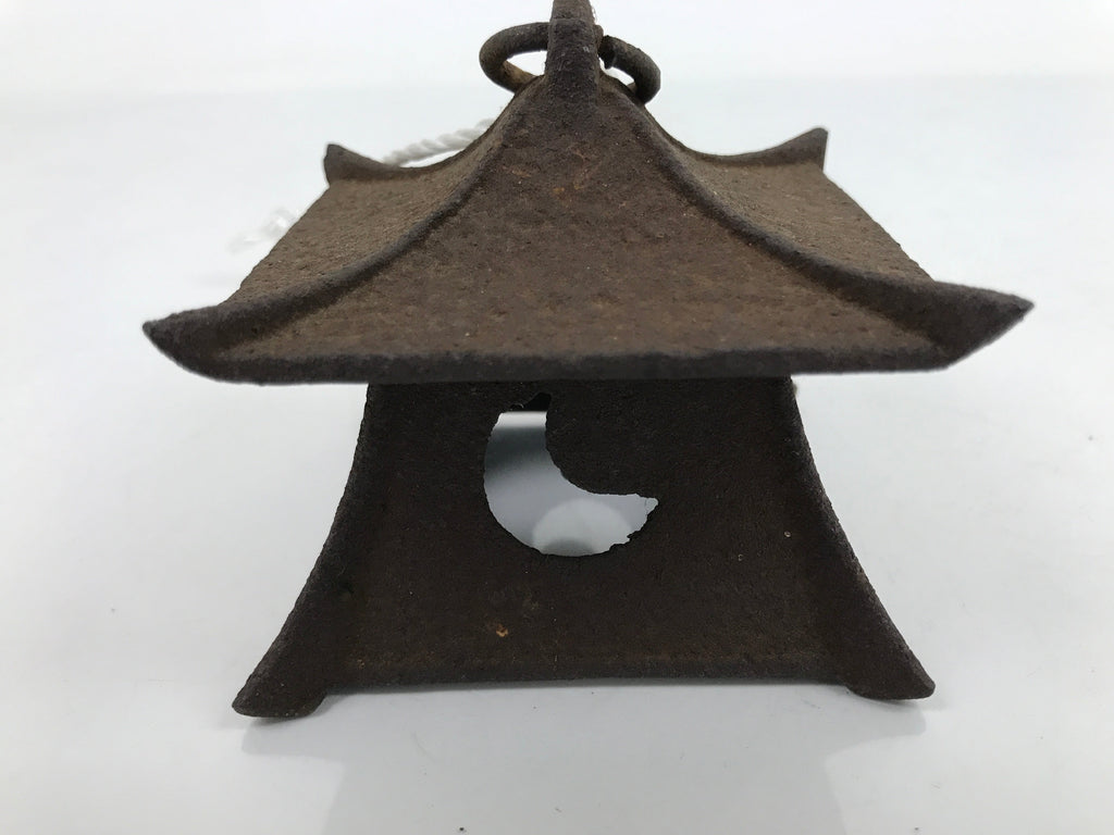 Japanese Iron Furin Wind Chime Tetsurin Vtg Bell Moon Lantern Paper Amulet DR525