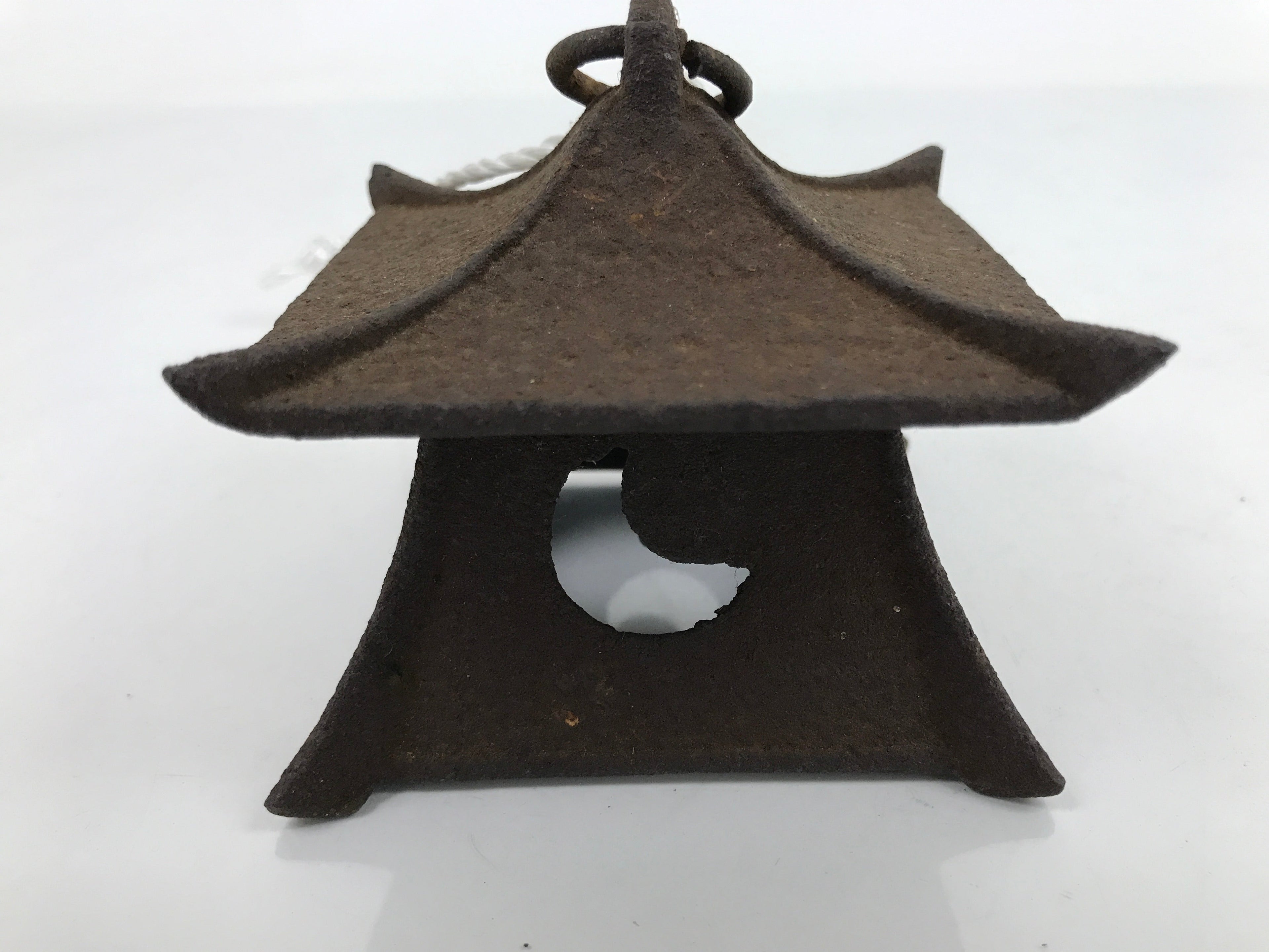Japanese Iron Furin Wind Chime Tetsurin Vtg Bell Moon Lantern Paper Amulet DR525