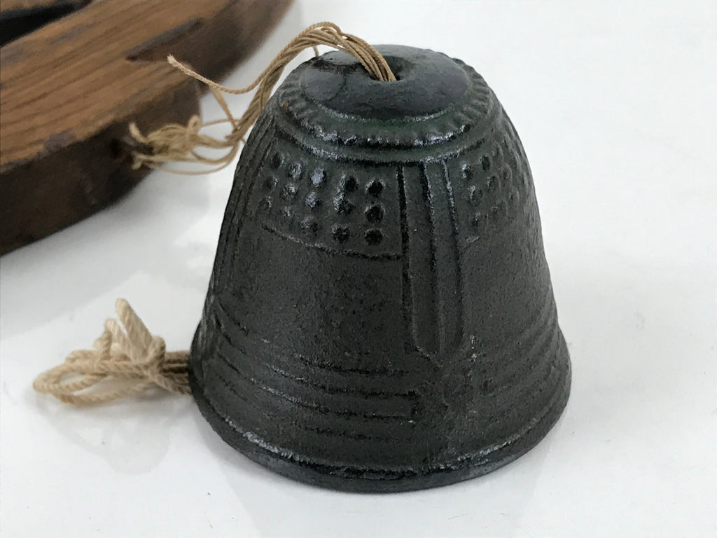 Japanese Iron Furin Wind Chime Tetsurin Vtg Bell Wooden Feather Charm DR528