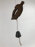 Japanese Iron Furin Wind Chime Tetsurin Vtg Bell Wooden Feather Charm DR528