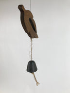 Japanese Iron Furin Wind Chime Tetsurin Vtg Bell Wooden Feather Charm DR528