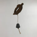 Japanese Iron Furin Wind Chime Tetsurin Vtg Bell Wooden Feather Charm DR528