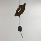 Japanese Iron Furin Wind Chime Tetsurin Vtg Bell Wooden Feather Charm DR528