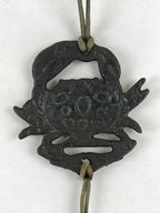 Japanese Iron Furin Wind Chime Tetsurin Vtg Crab Brown String Paper DR489