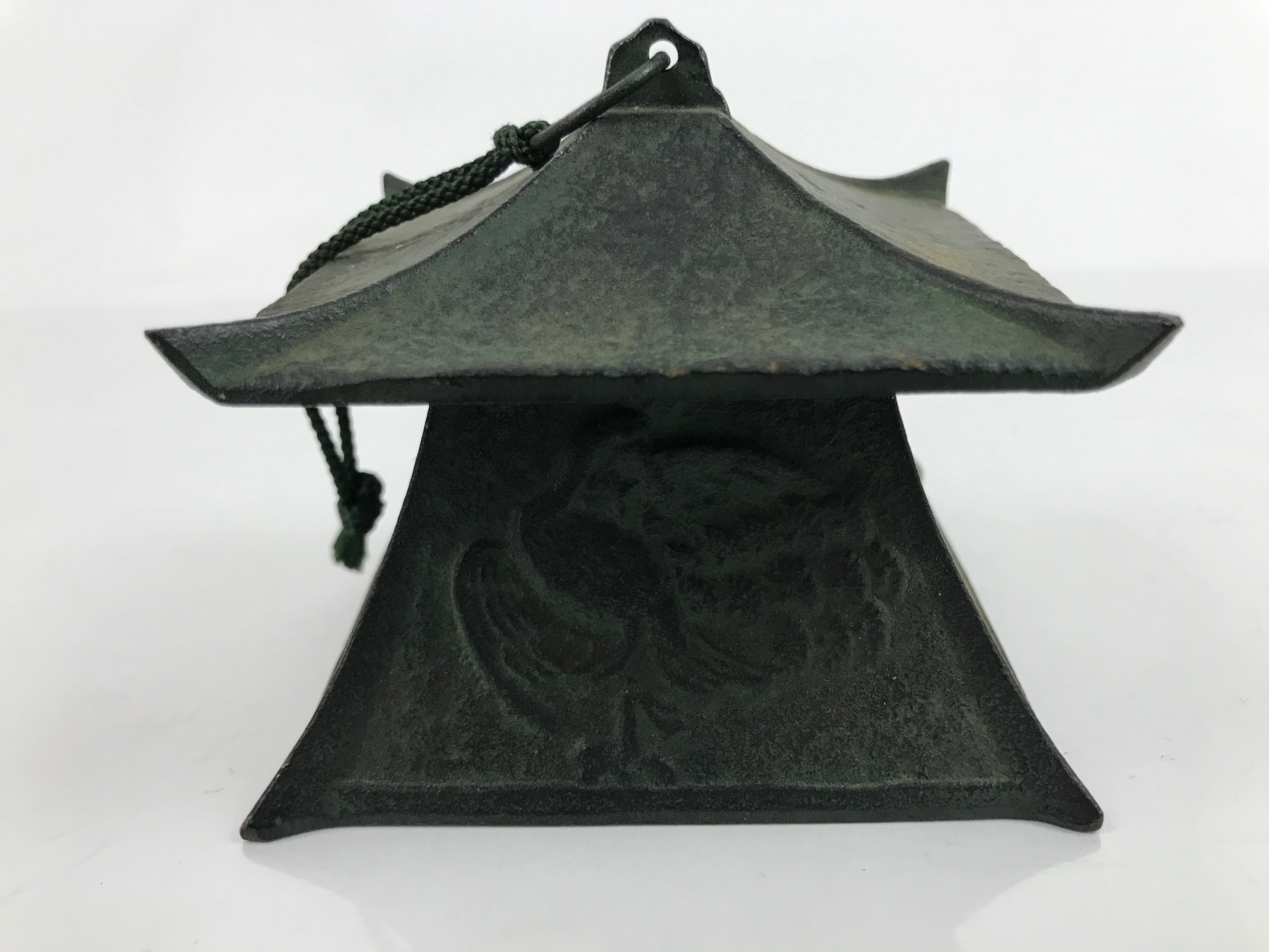 Japanese Iron Furin Wind Chime Tetsurin Vtg Green Bell Lantern Peacock DR524