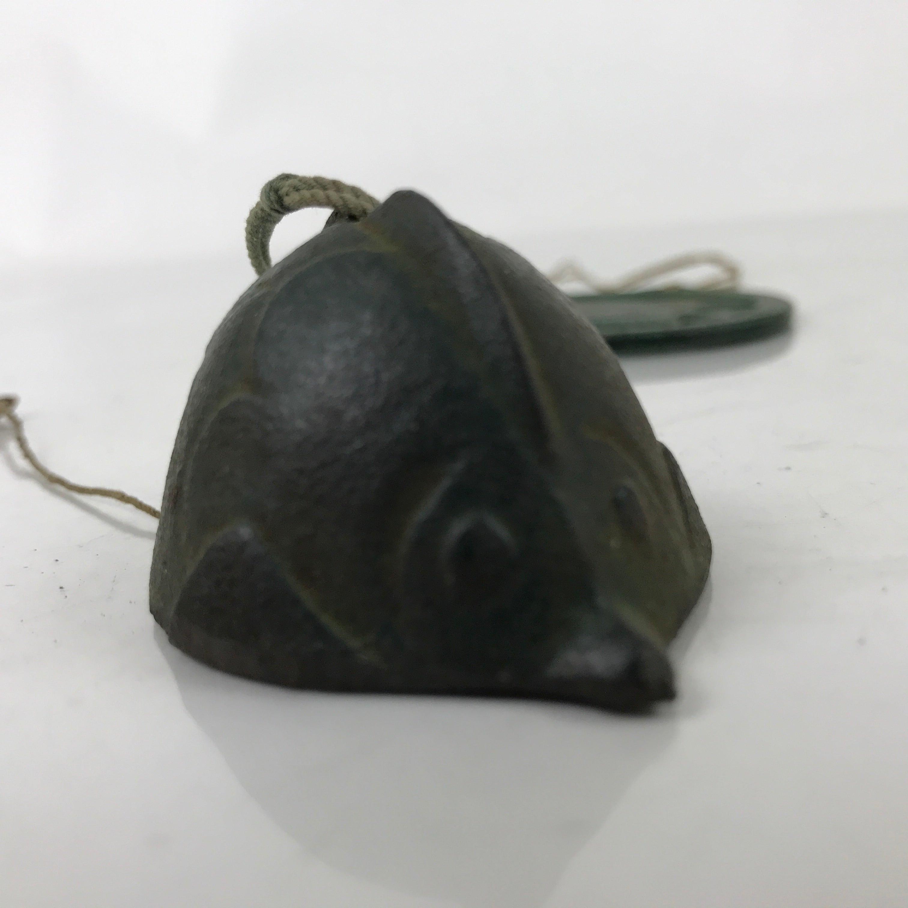 Japanese Iron Furin Wind Chime Tetsurin Vtg Green Bell Palette Fish Charm DR565