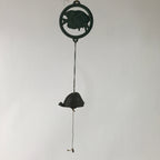 Japanese Iron Furin Wind Chime Tetsurin Vtg Green Bell Palette Fish Charm DR565