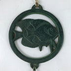 Japanese Iron Furin Wind Chime Tetsurin Vtg Green Bell Palette Fish Charm DR565