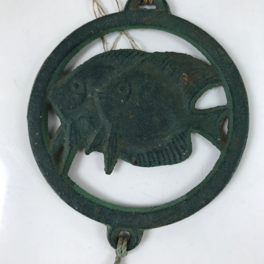 Japanese Iron Furin Wind Chime Tetsurin Vtg Green Bell Palette Fish Charm DR565