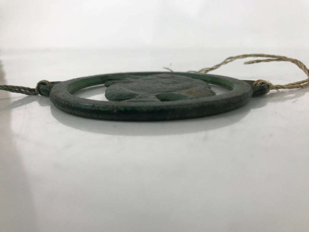 Japanese Iron Furin Wind Chime Tetsurin Vtg Green Bell Palette Fish Charm DR565
