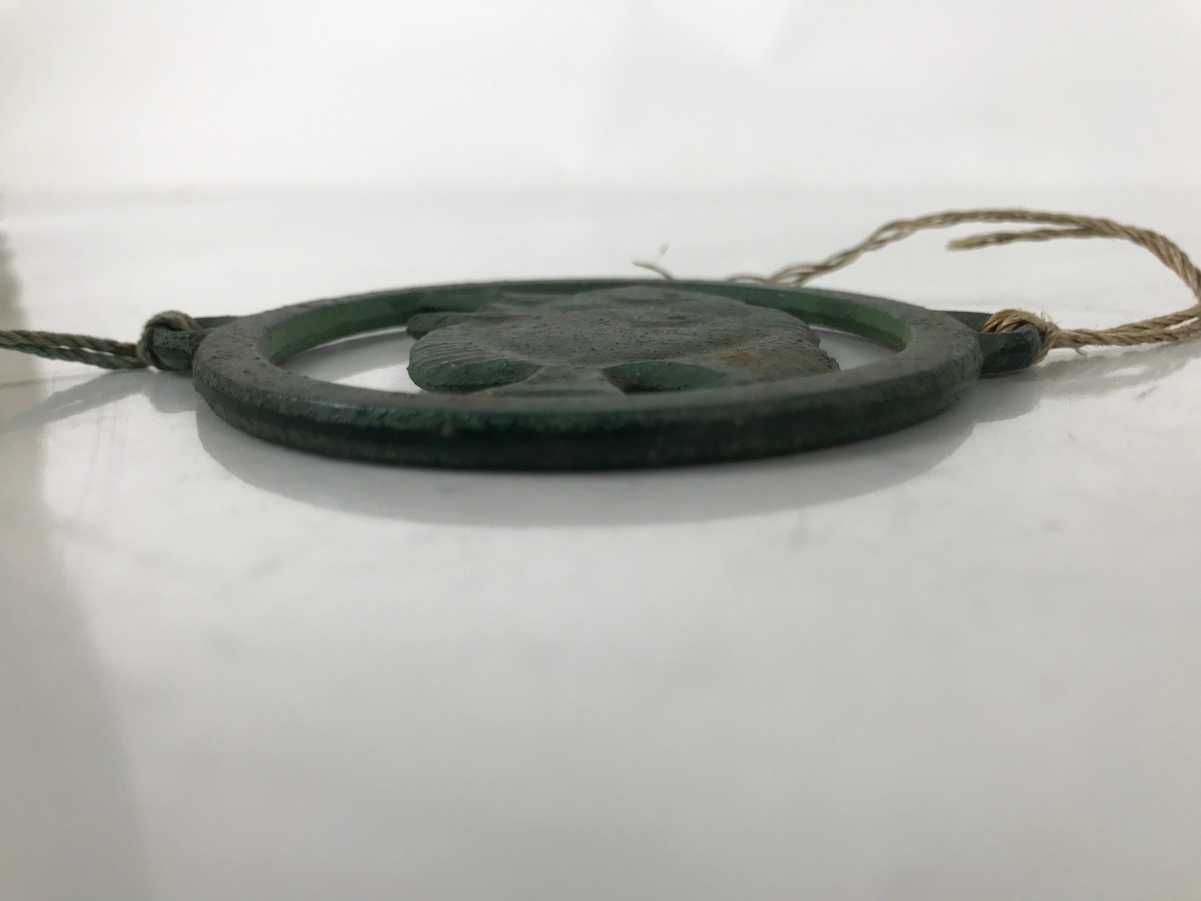 Japanese Iron Furin Wind Chime Tetsurin Vtg Green Bell Palette Fish Charm DR565