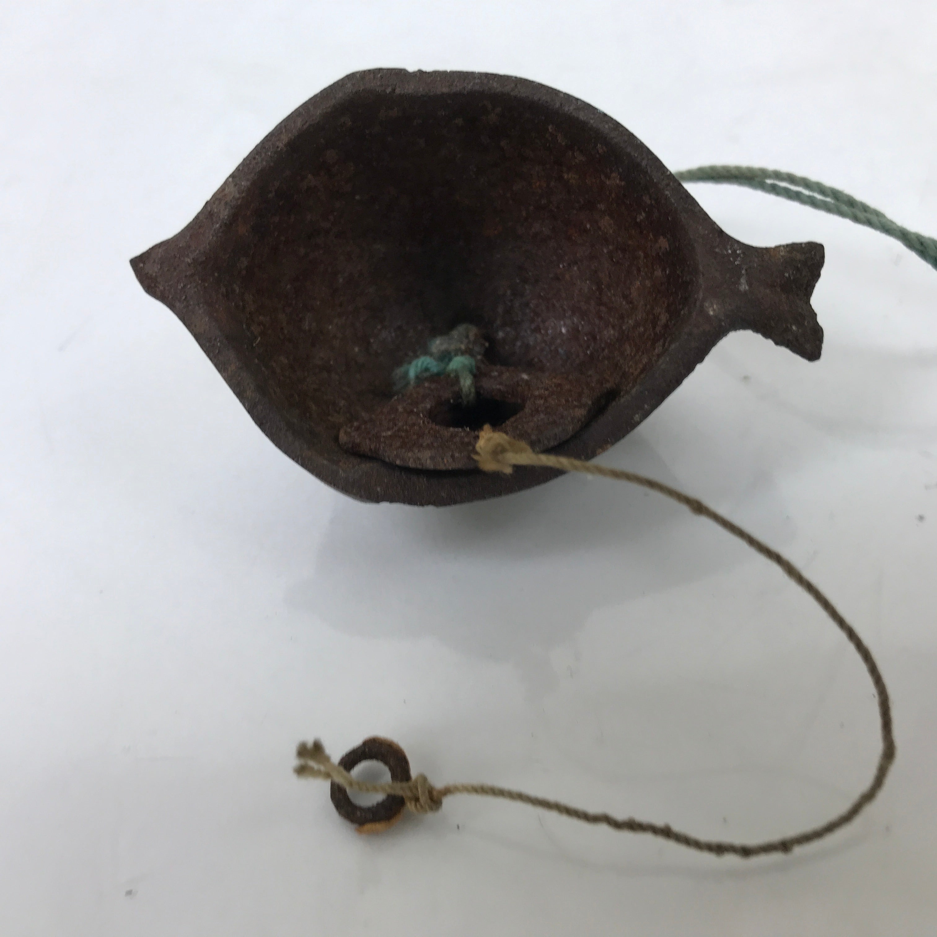Japanese Iron Furin Wind Chime Tetsurin Vtg Green Bell Palette Fish Charm DR565