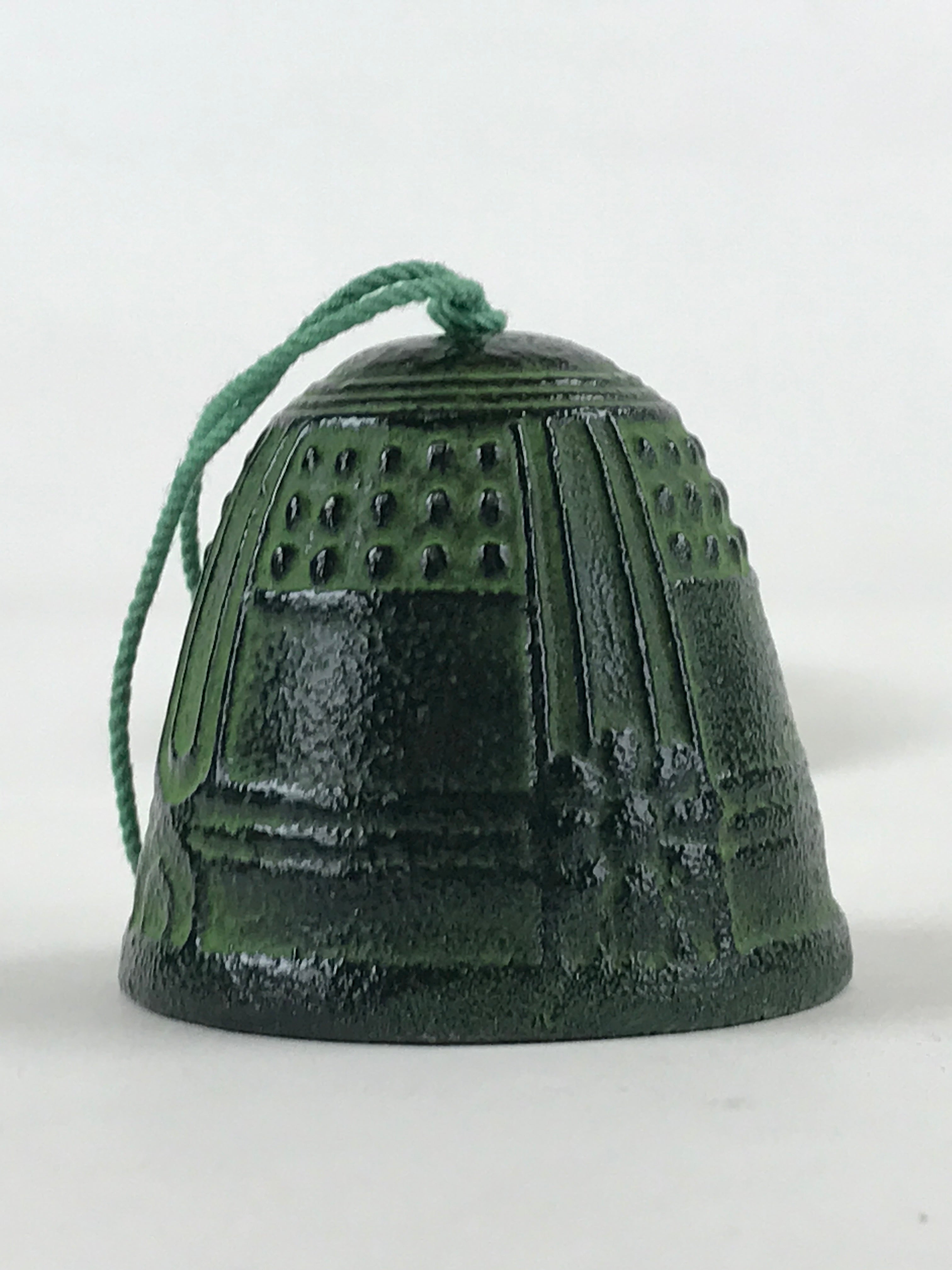 Japanese Iron Furin Wind Chime Tetsurin Vtg Green Paper String Iwate Nanbu DR494