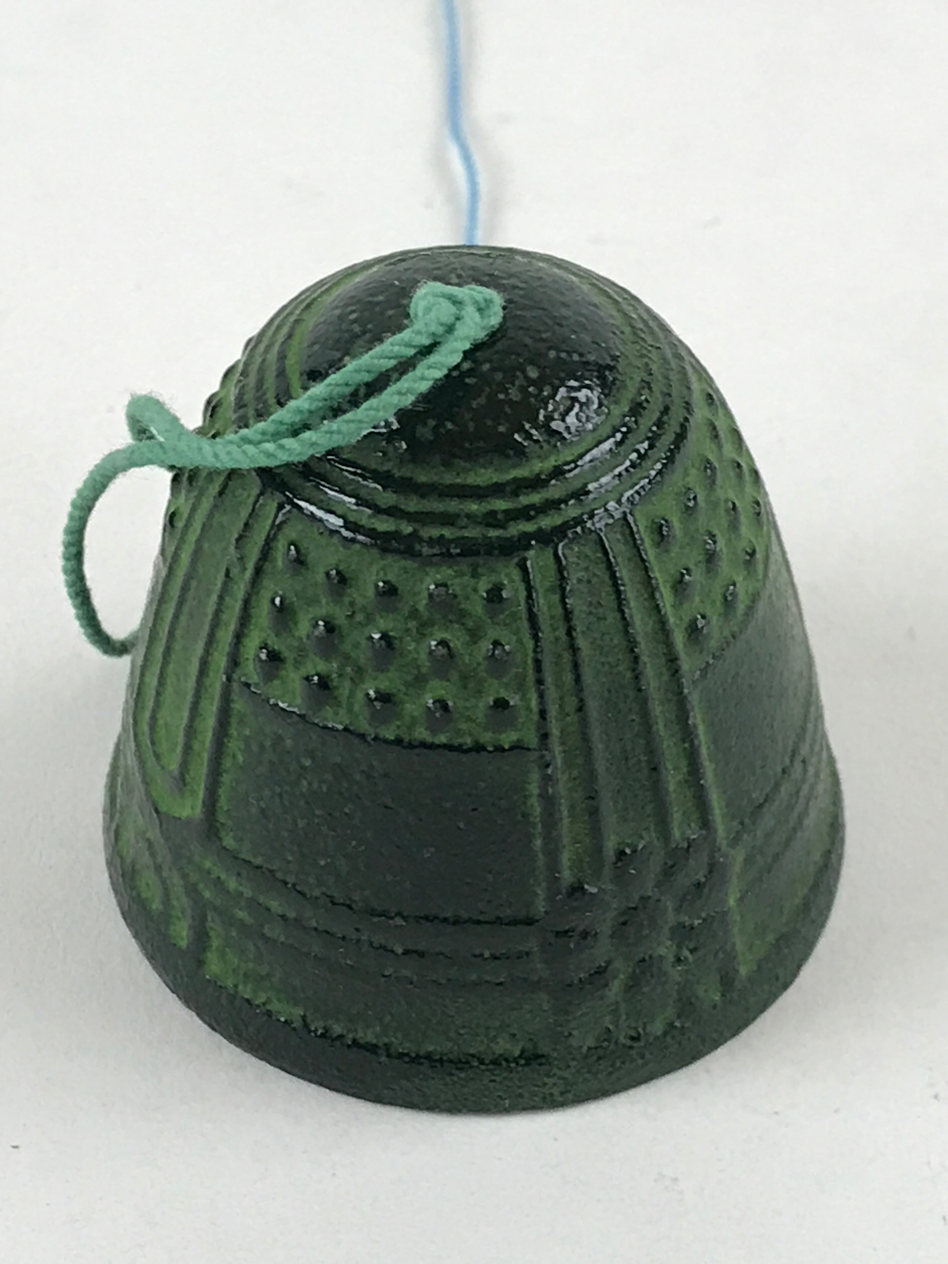 Japanese Iron Furin Wind Chime Tetsurin Vtg Green Paper String Iwate Nanbu DR494