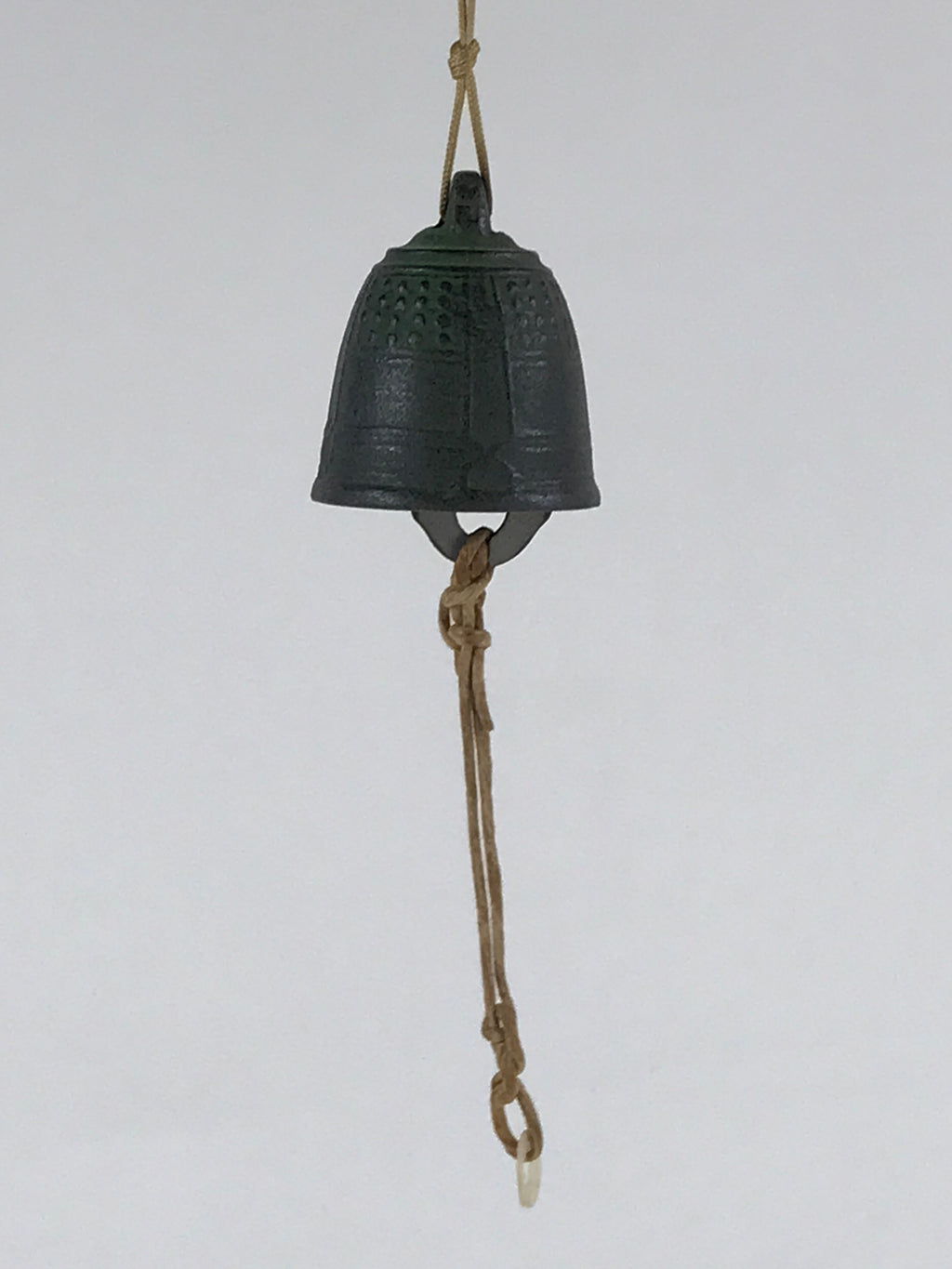 Japanese Iron Furin Wind Chime Tetsurin Vtg Green String Ring Iwate Nanbu DR499