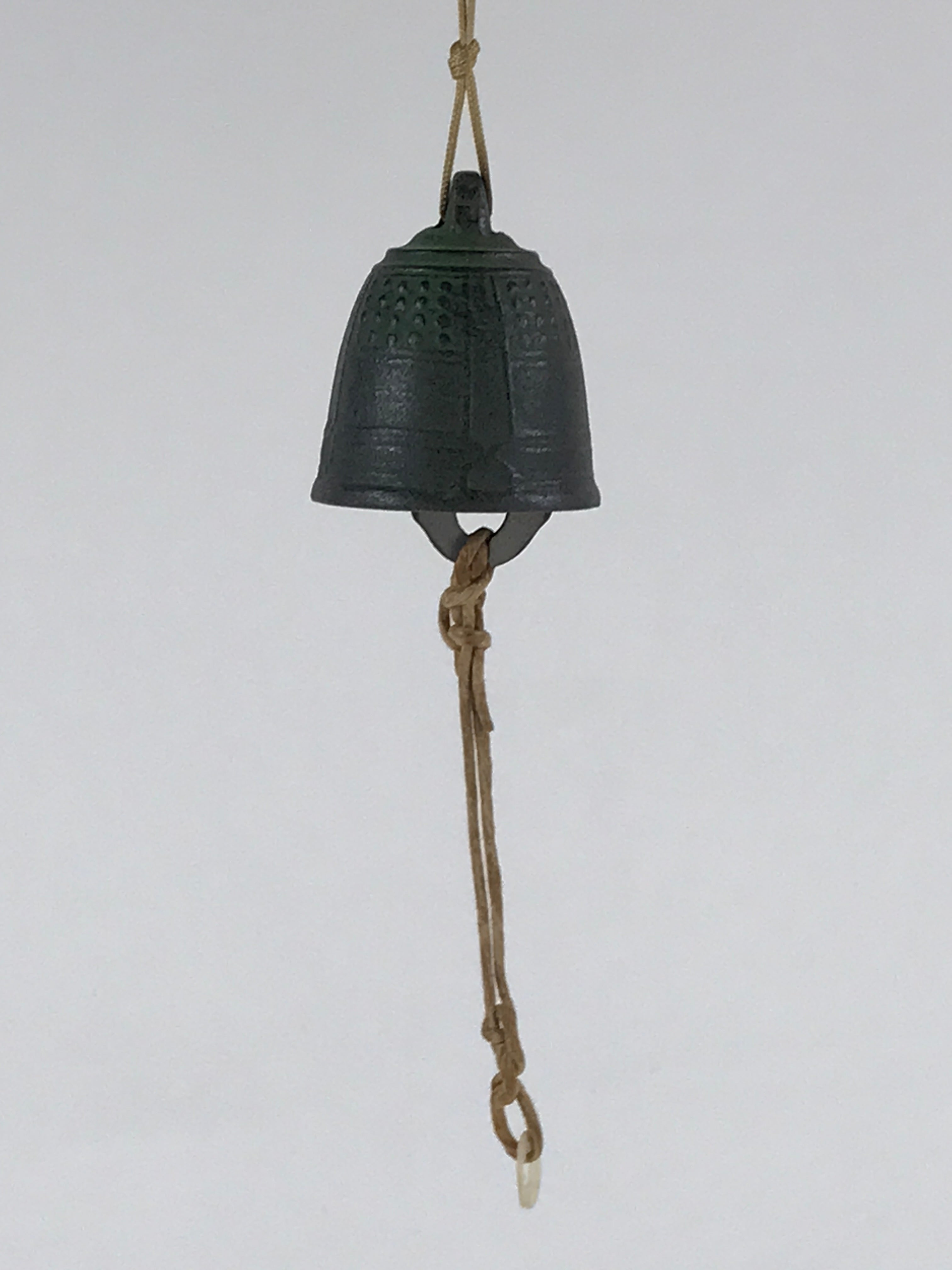 Japanese Iron Furin Wind Chime Tetsurin Vtg Green String Ring Iwate Nanbu DR499