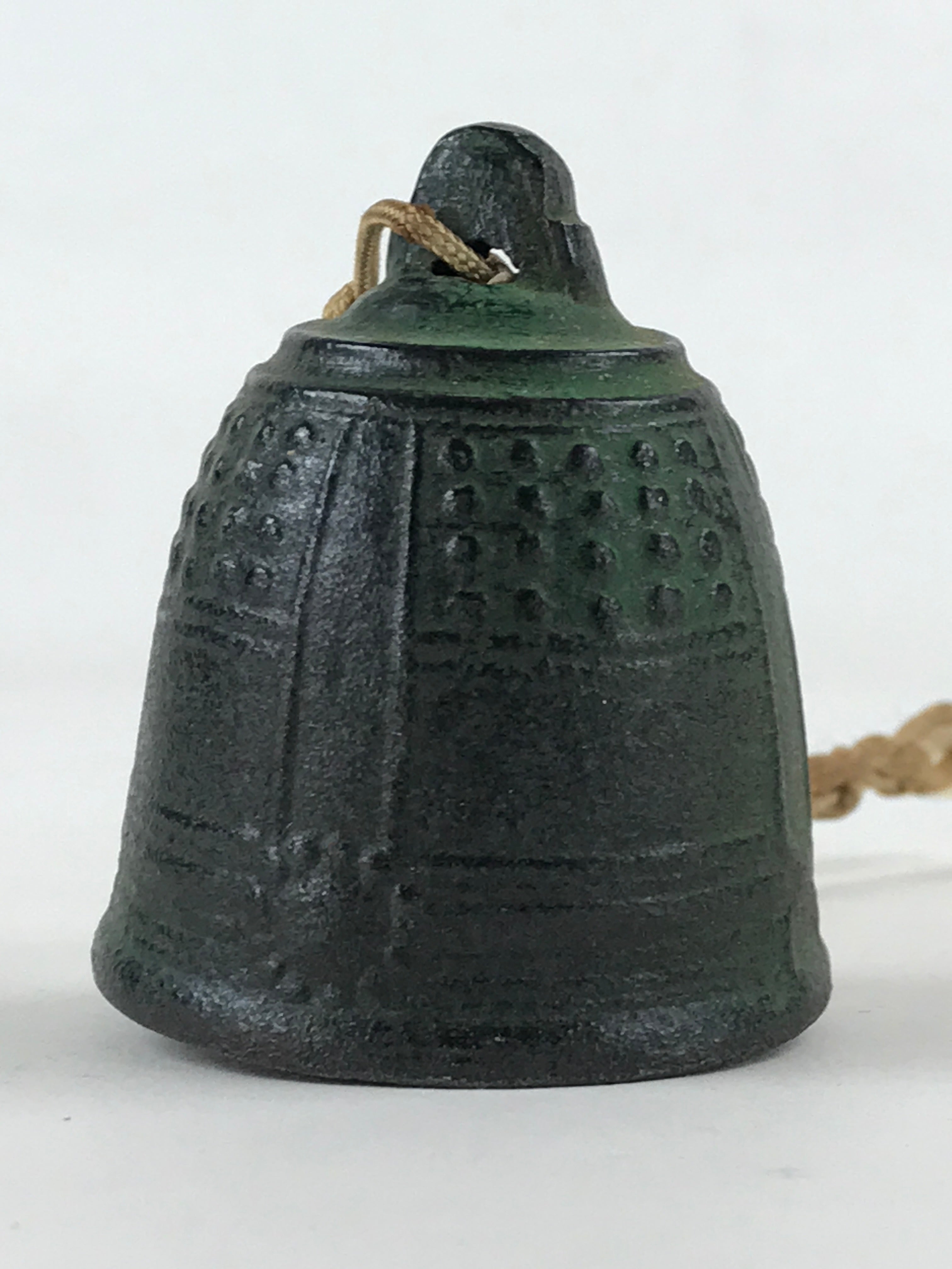 Japanese Iron Furin Wind Chime Tetsurin Vtg Green String Ring Iwate Nanbu DR499