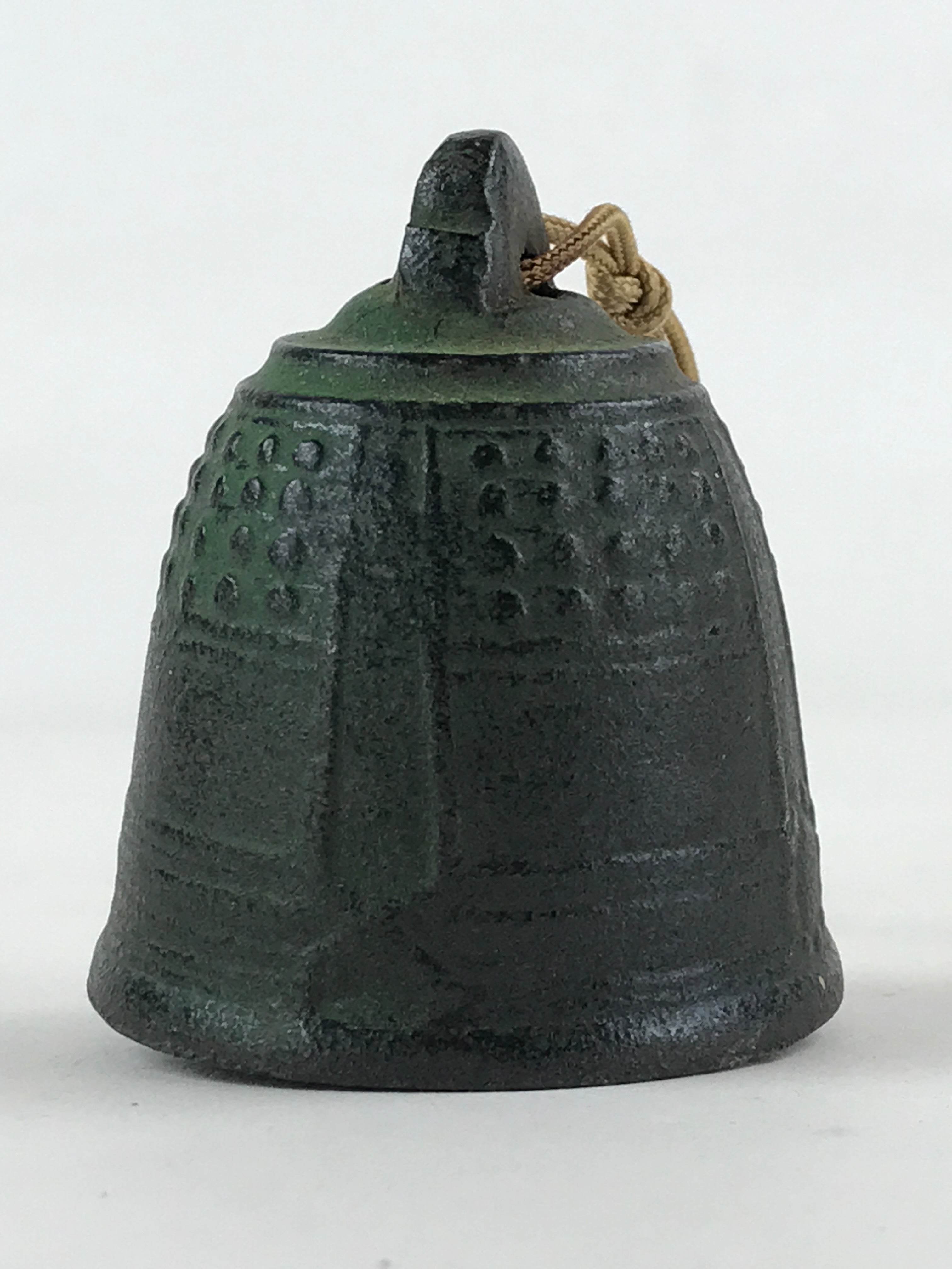 Japanese Iron Furin Wind Chime Tetsurin Vtg Green String Ring Iwate Nanbu DR499