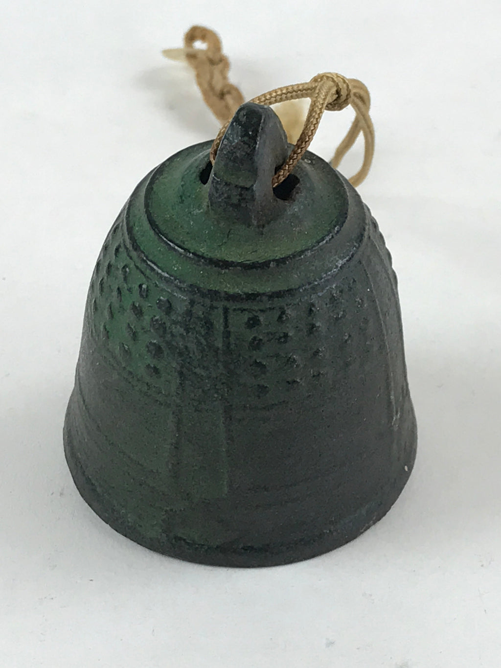 Japanese Iron Furin Wind Chime Tetsurin Vtg Green String Ring Iwate Nanbu DR499