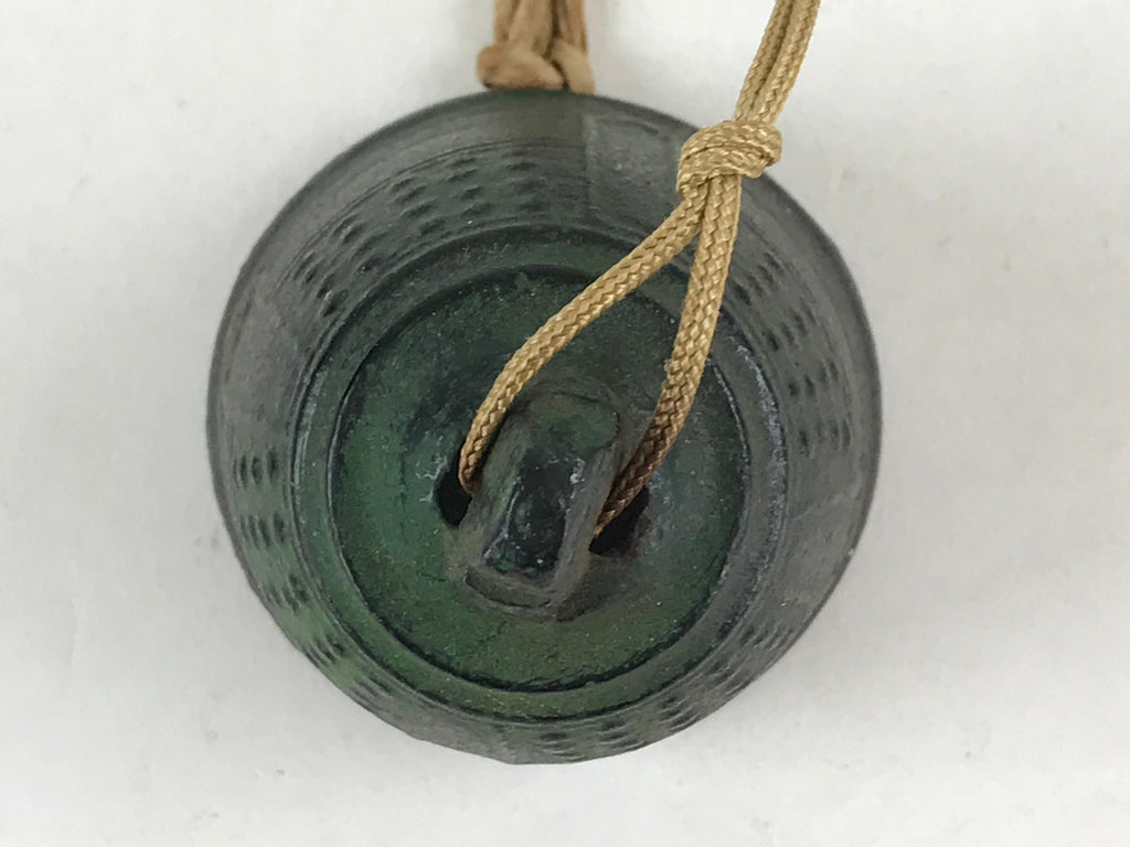 Japanese Iron Furin Wind Chime Tetsurin Vtg Green String Ring Iwate Nanbu DR499