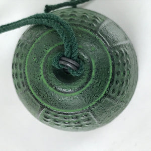 Japanese Iron Furin Wind Chime Tetsurin Vtg Green String Ring Iwate Nanbu DR573