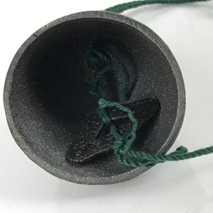 Japanese Iron Furin Wind Chime Tetsurin Vtg Green String Ring Iwate Nanbu DR574