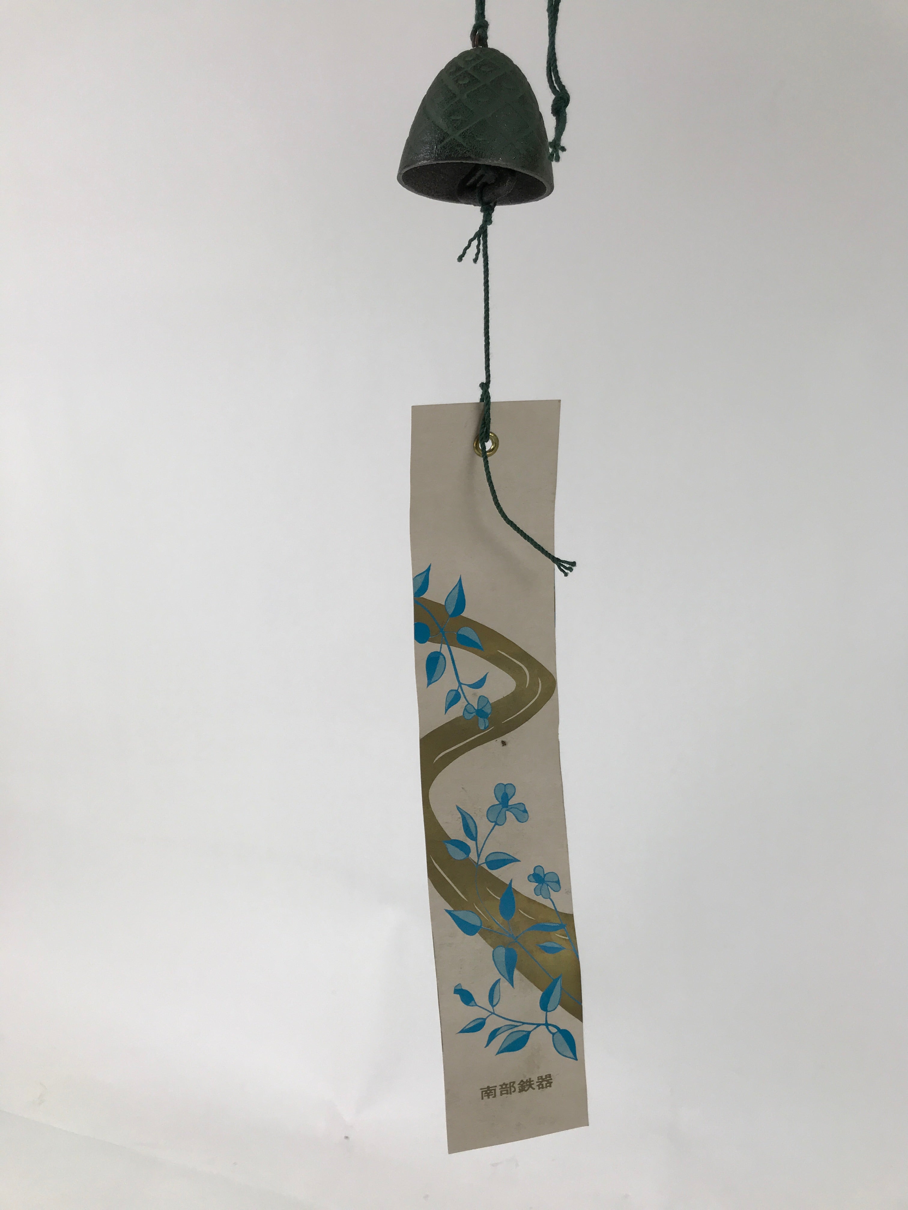 Japanese Iron Furin Wind Chime Tetsurin Vtg Green String Ring Iwate Nanbu DR574