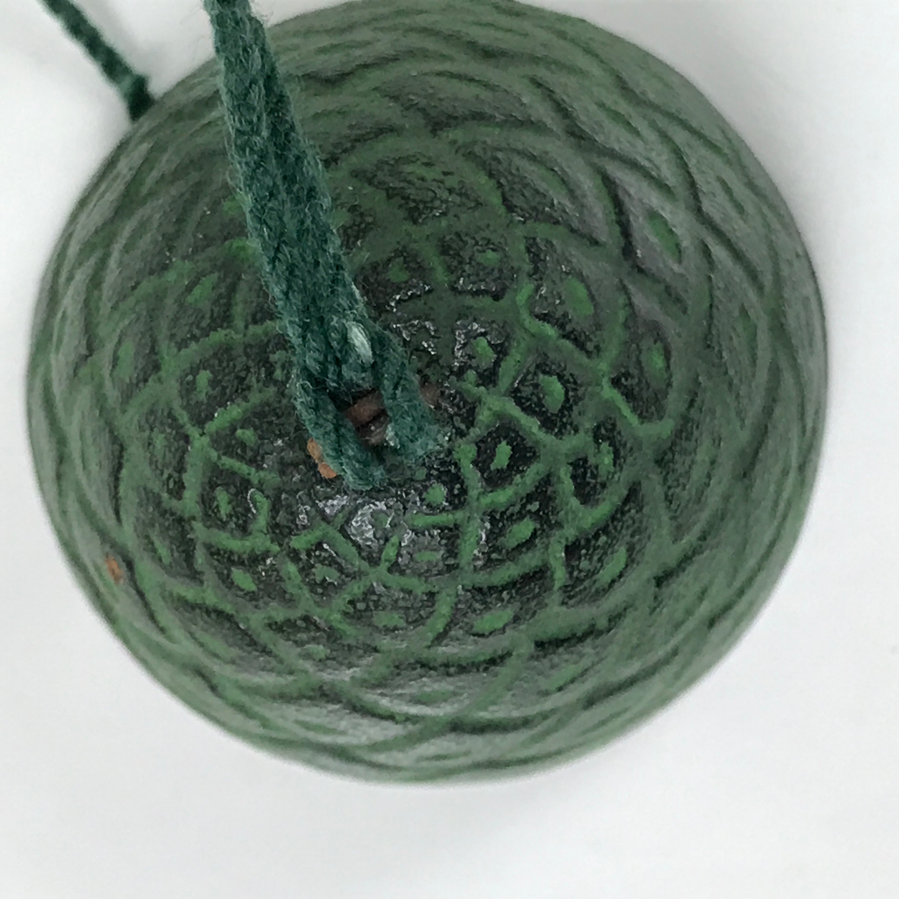 Japanese Iron Furin Wind Chime Tetsurin Vtg Green String Ring Iwate Nanbu DR574