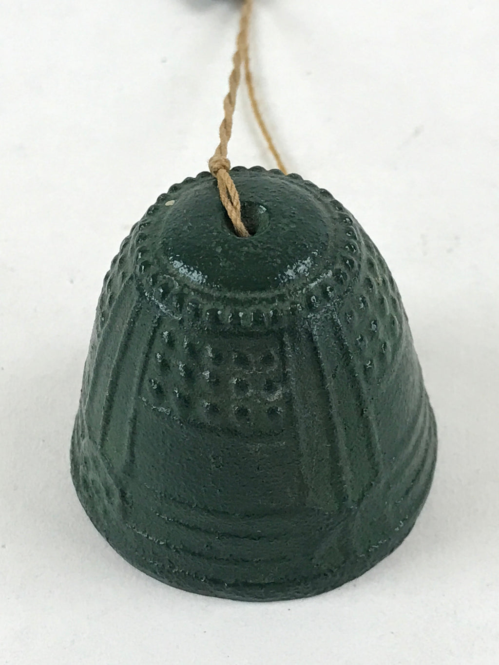 Japanese Iron Furin Wind Chime Tetsurin Vtg Mermaid Kanji Green String DR488