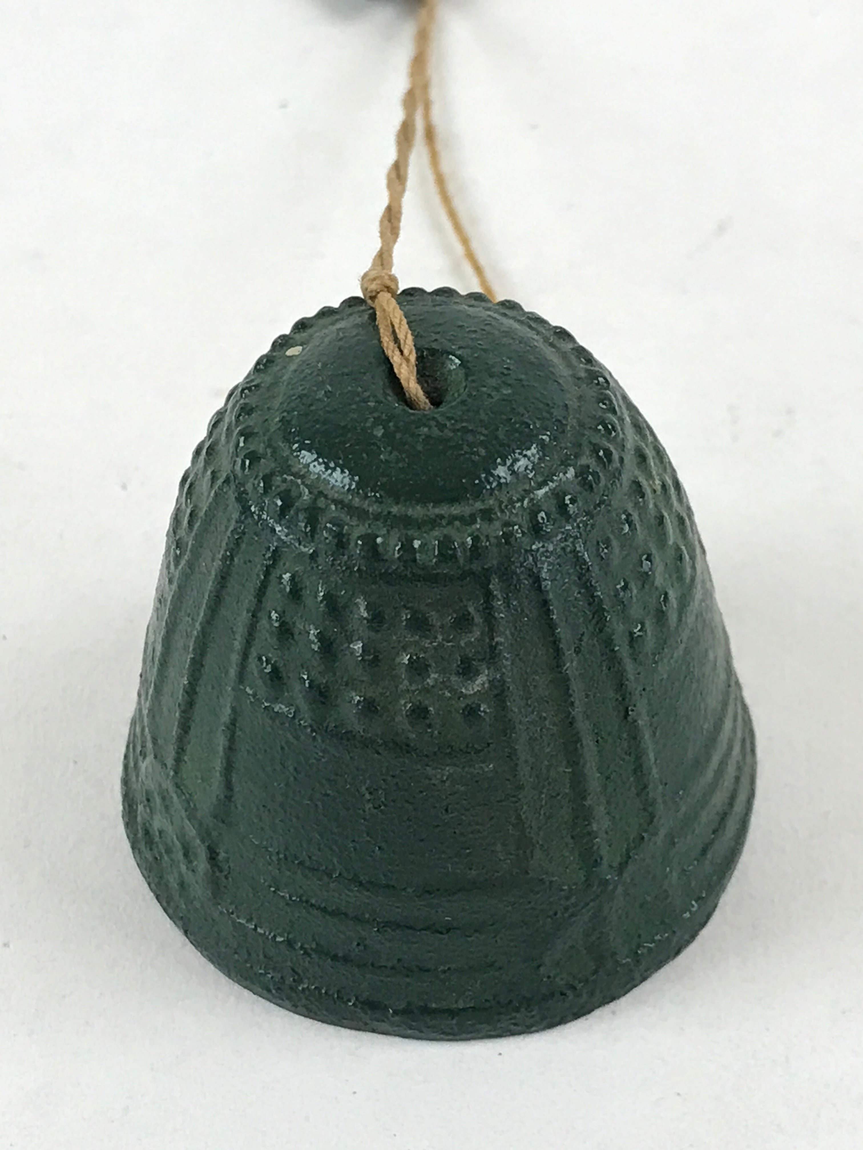 Japanese Iron Furin Wind Chime Tetsurin Vtg Mermaid Kanji Green String DR488