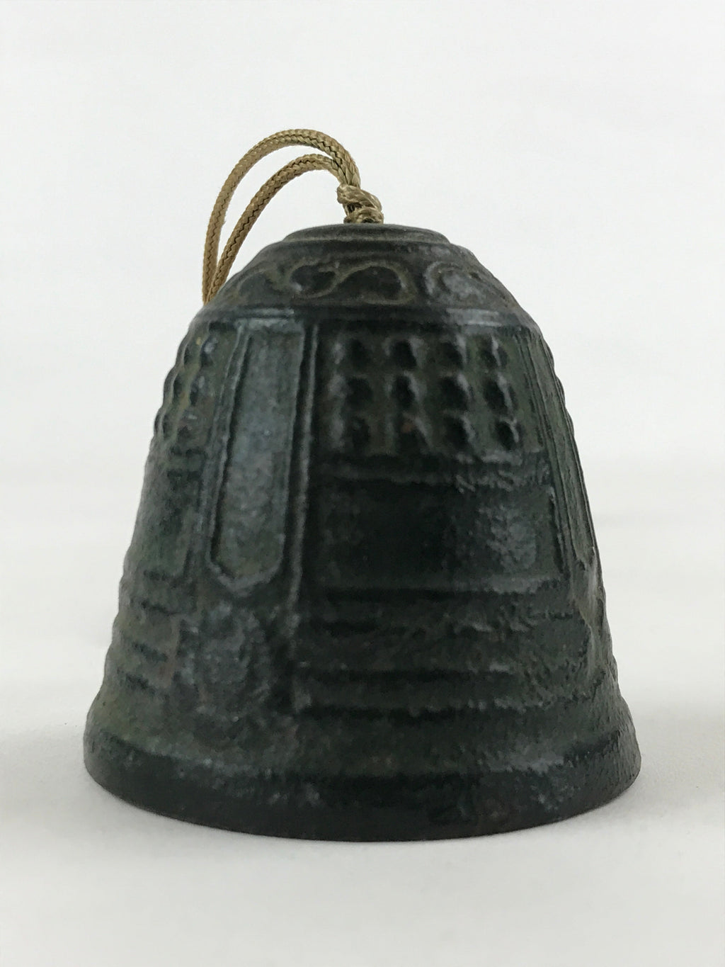 Japanese Iron Furin Wind Chime Tetsurin Vtg Todai Temple Kanji Green Gold DR484