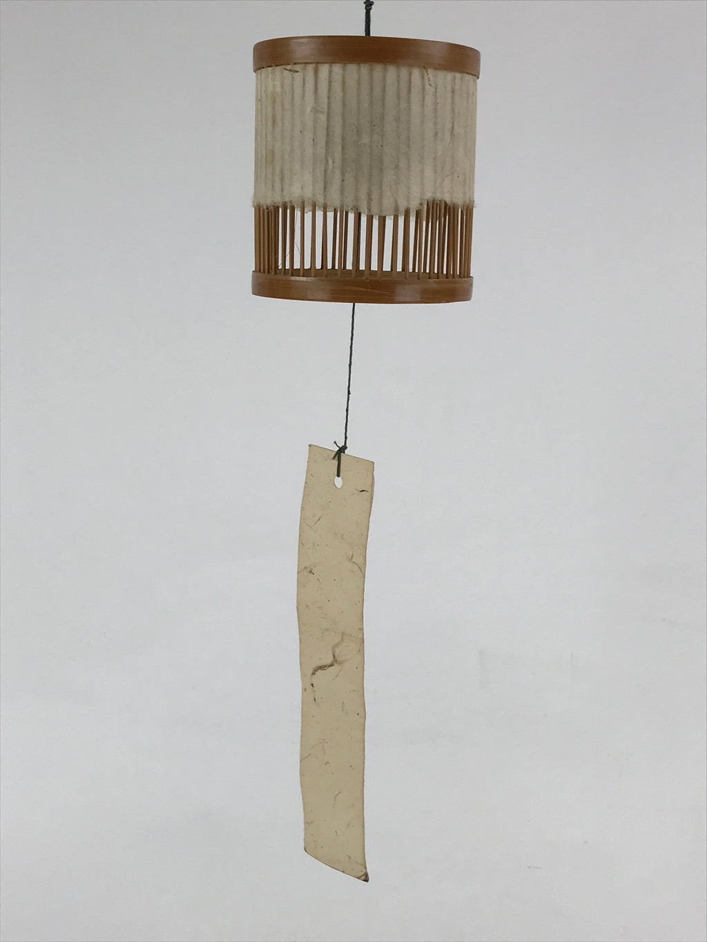 Japanese Iron Furin Wind Chime Vtg Bamboo Shade Brown Green Paper DR490