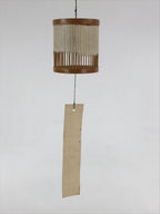 Japanese Iron Furin Wind Chime Vtg Bamboo Shade Brown Green Paper DR490