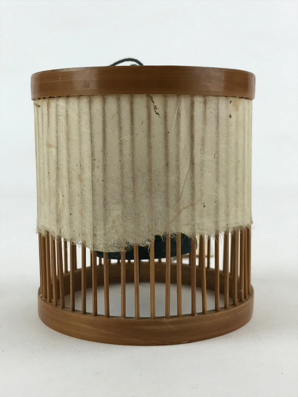 Japanese Iron Furin Wind Chime Vtg Bamboo Shade Brown Green Paper DR490
