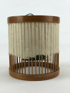 Japanese Iron Furin Wind Chime Vtg Bamboo Shade Brown Green Paper DR490