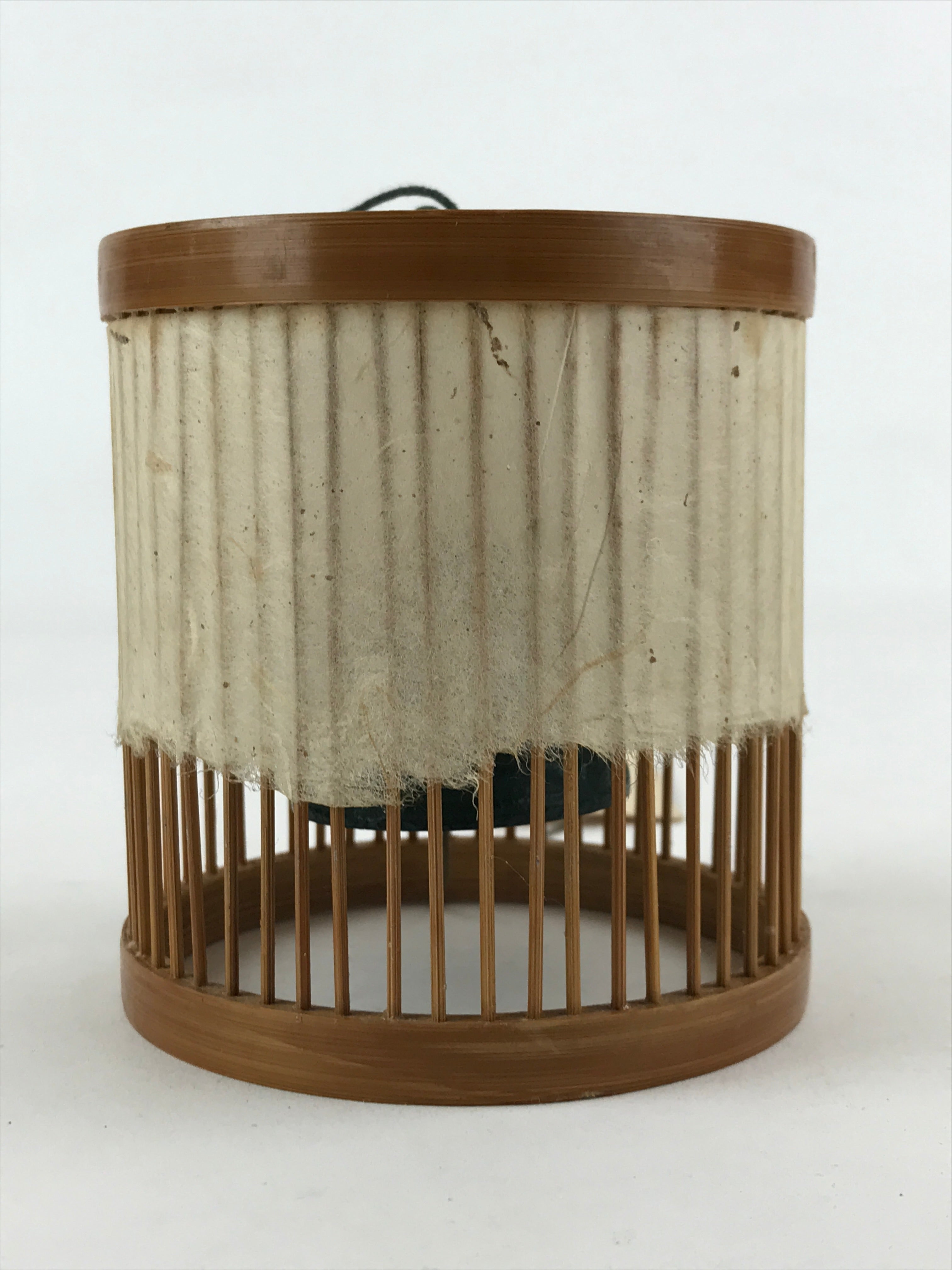 Japanese Iron Furin Wind Chime Vtg Bamboo Shade Brown Green Paper DR490