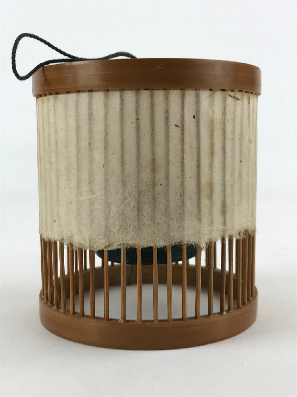 Japanese Iron Furin Wind Chime Vtg Bamboo Shade Brown Green Paper DR490