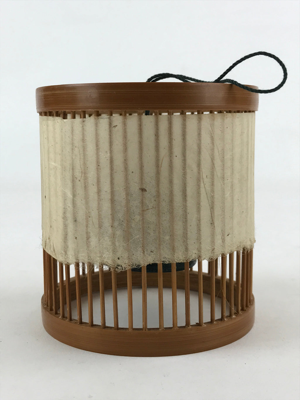 Japanese Iron Furin Wind Chime Vtg Bamboo Shade Brown Green Paper DR490