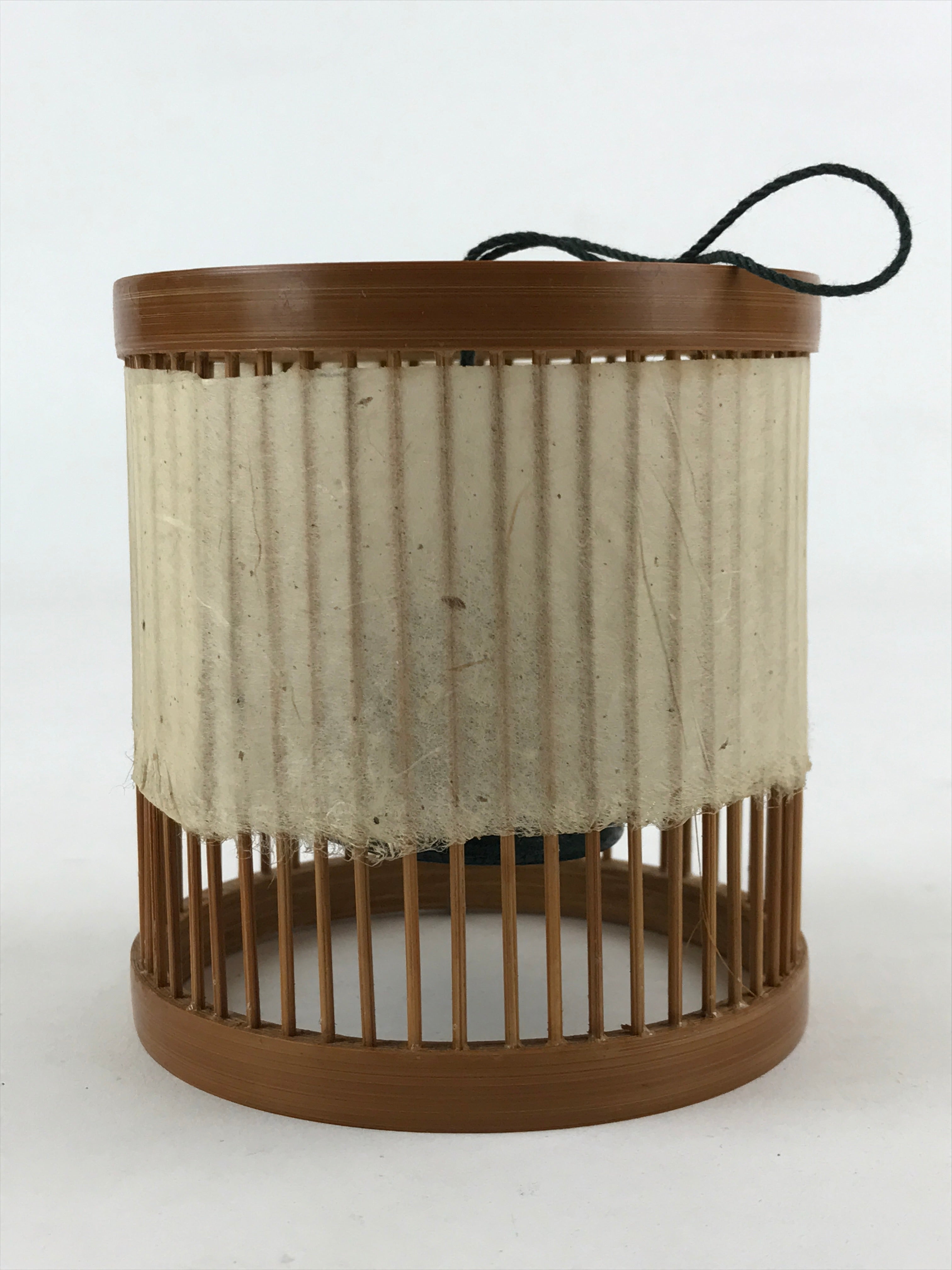 Japanese Iron Furin Wind Chime Vtg Bamboo Shade Brown Green Paper DR490