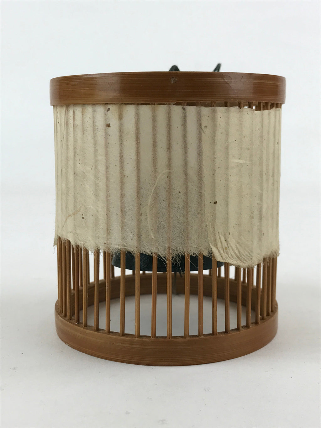Japanese Iron Furin Wind Chime Vtg Bamboo Shade Brown Green Paper DR490