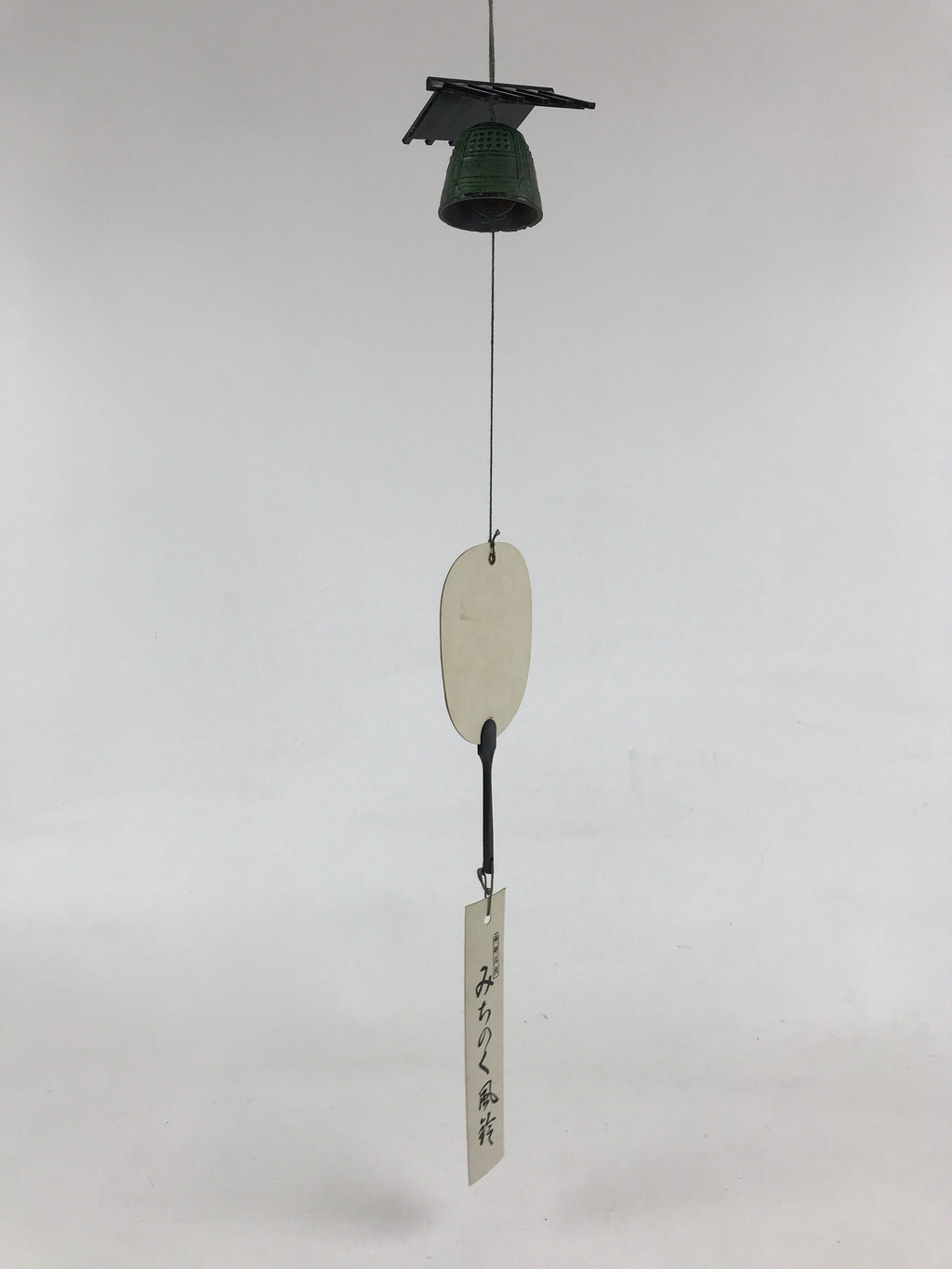 Japanese Iron Furin Wind Chime Vtg Roof Fan Uchiwa Bridge Green Kanji Vtg DR492