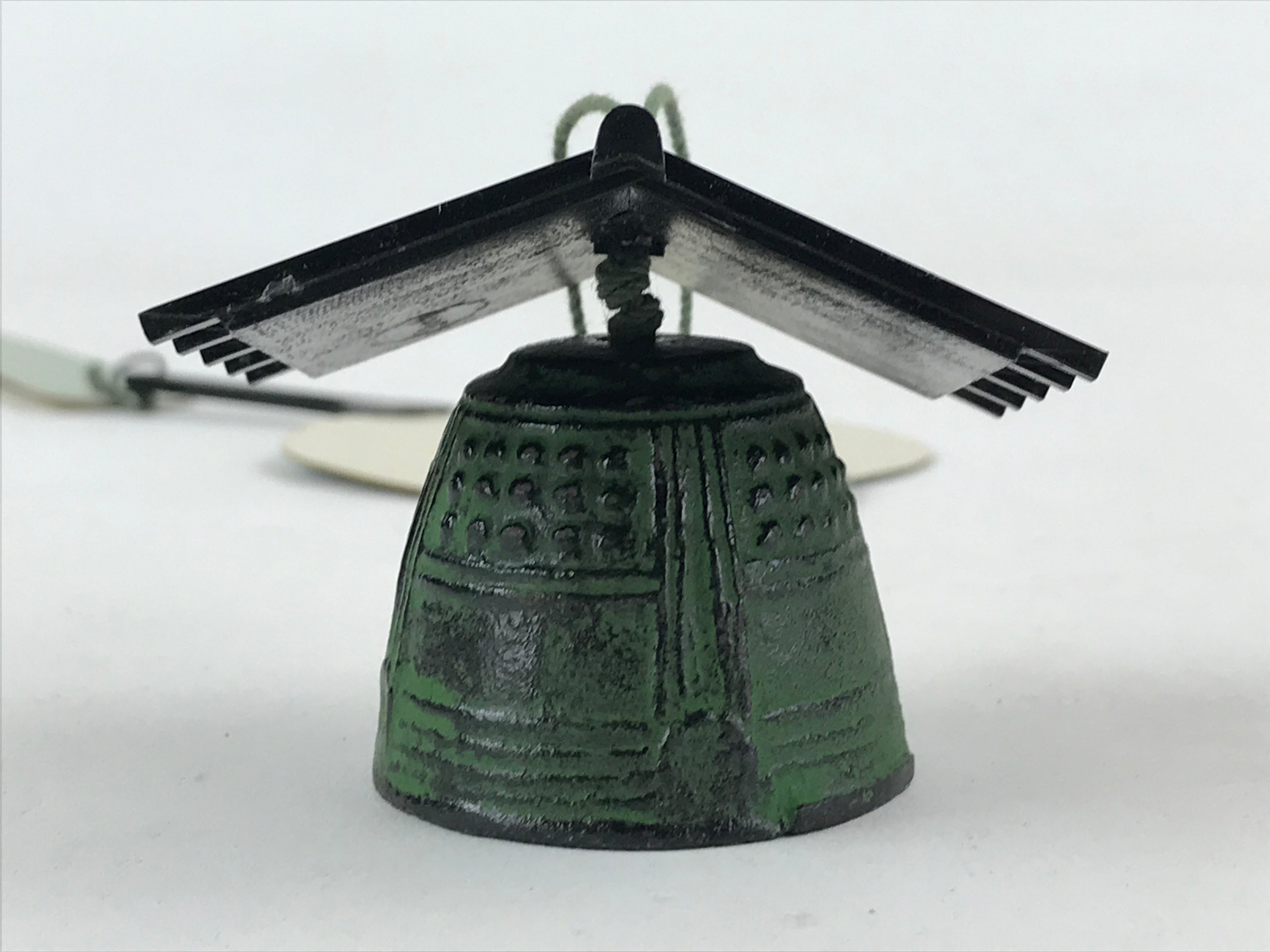 Japanese Iron Furin Wind Chime Vtg Roof Fan Uchiwa Bridge Green Kanji Vtg DR492